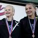 Saline freshman Gillian Walter (left) and sophomore Lauren Green (right) on the podium during the MHSAA award ceremony on Saturday. Daniel Brenner I AnnArbor.com